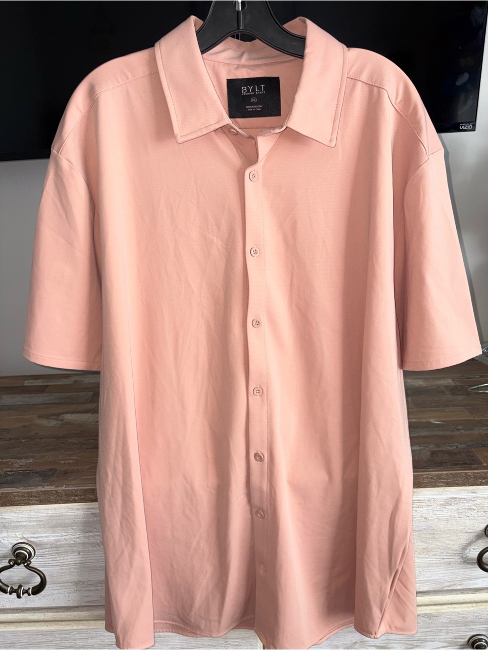 BYLT Basics Men's Short-Sleeve Button-Down Shirt in Peach